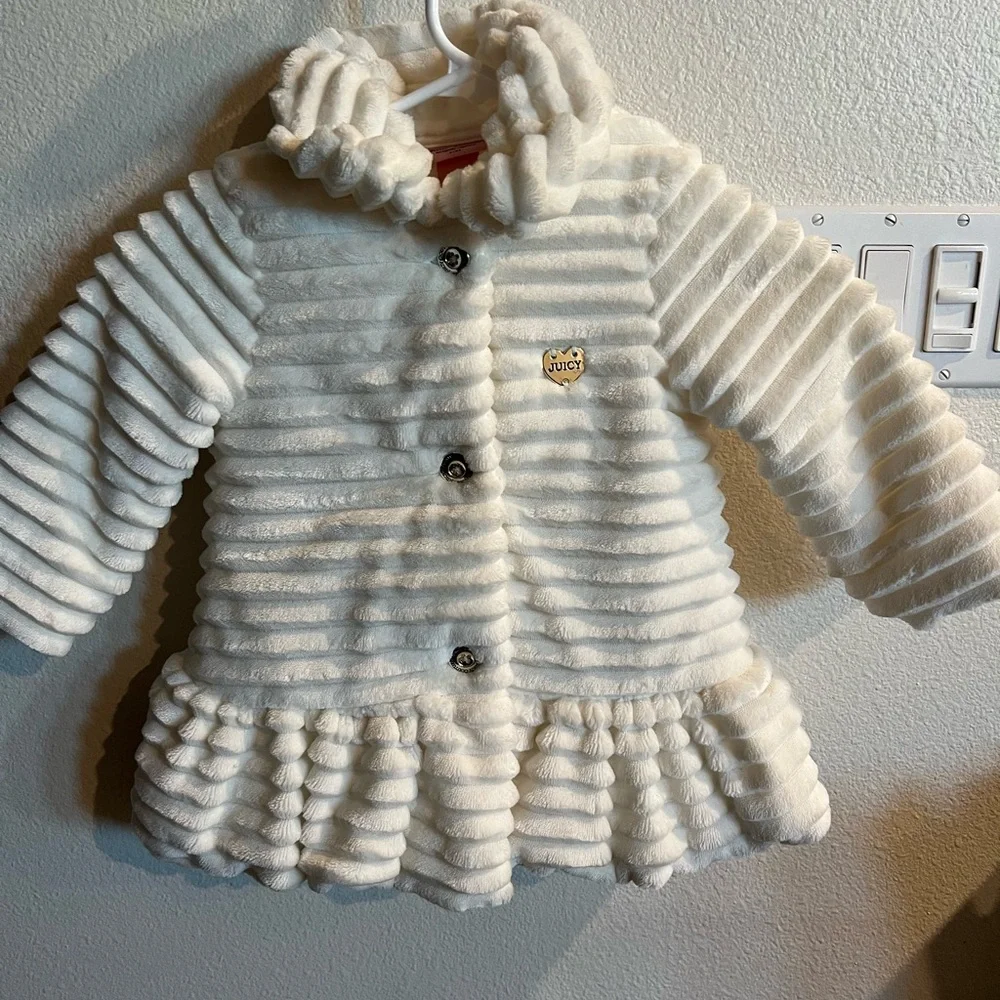 SUPER SOFT JUICY COUTURE - SIZE 2T. Faux Fur Coat w/ Buttons